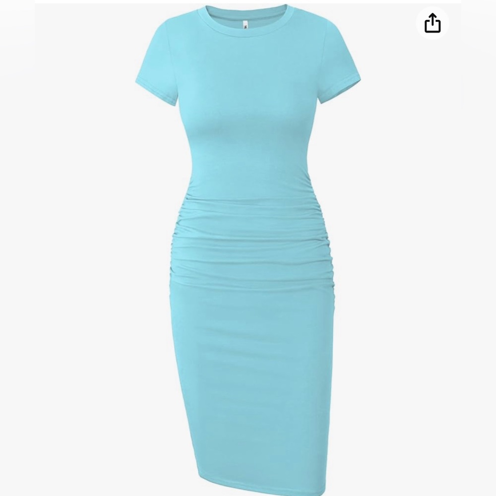 Missufe Women's Short Sleeve Ruched Cotton Casual Sundress Knee Length Bodycon